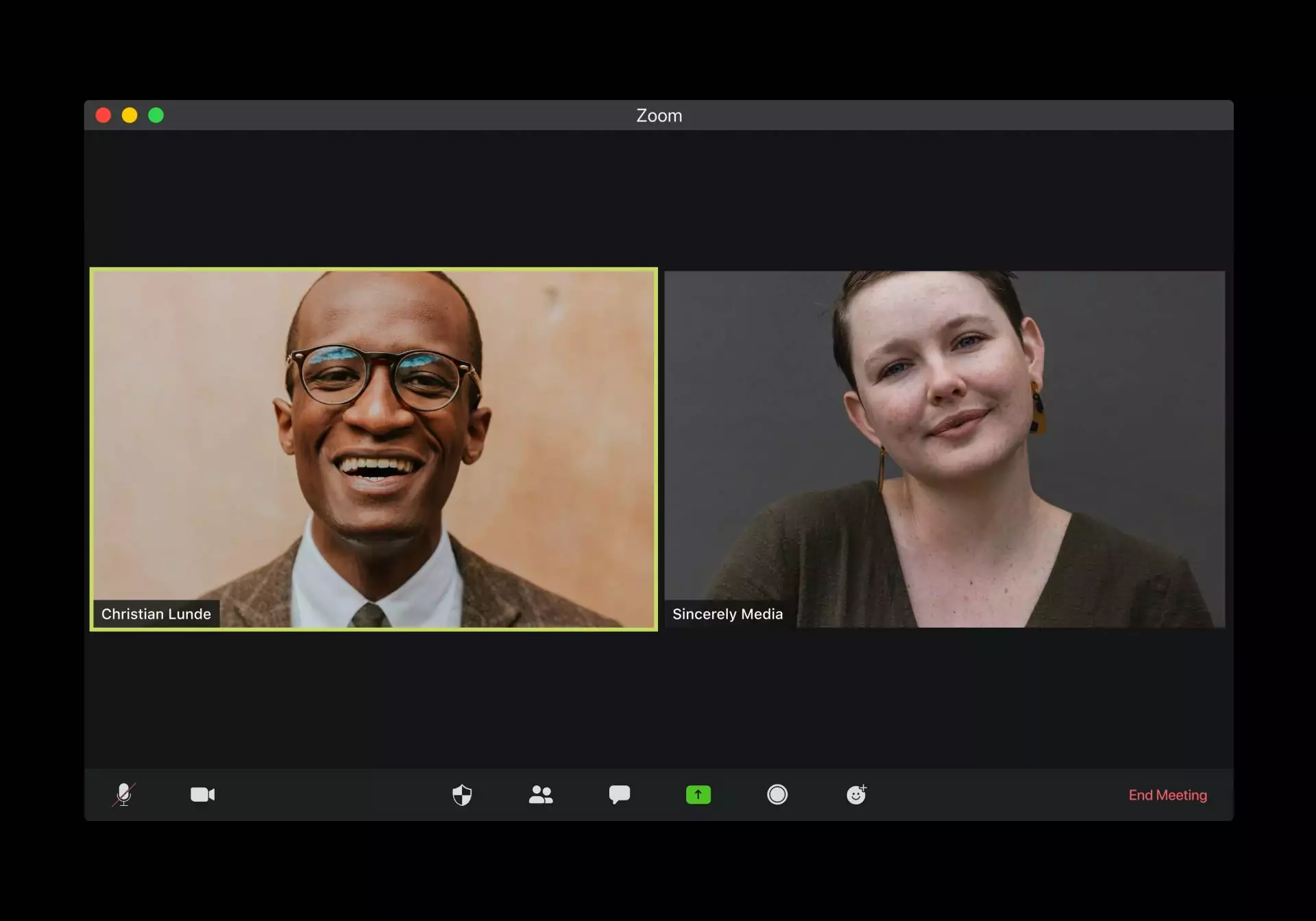 two people on video conference on computer screen